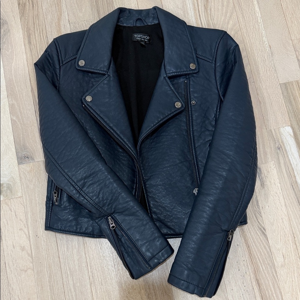 Topshop Dark Blue Leather Jacket